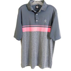 FootJoy FJ Lisle Mens Large Golf Polo Shirt Grey Pink Color Block Performance